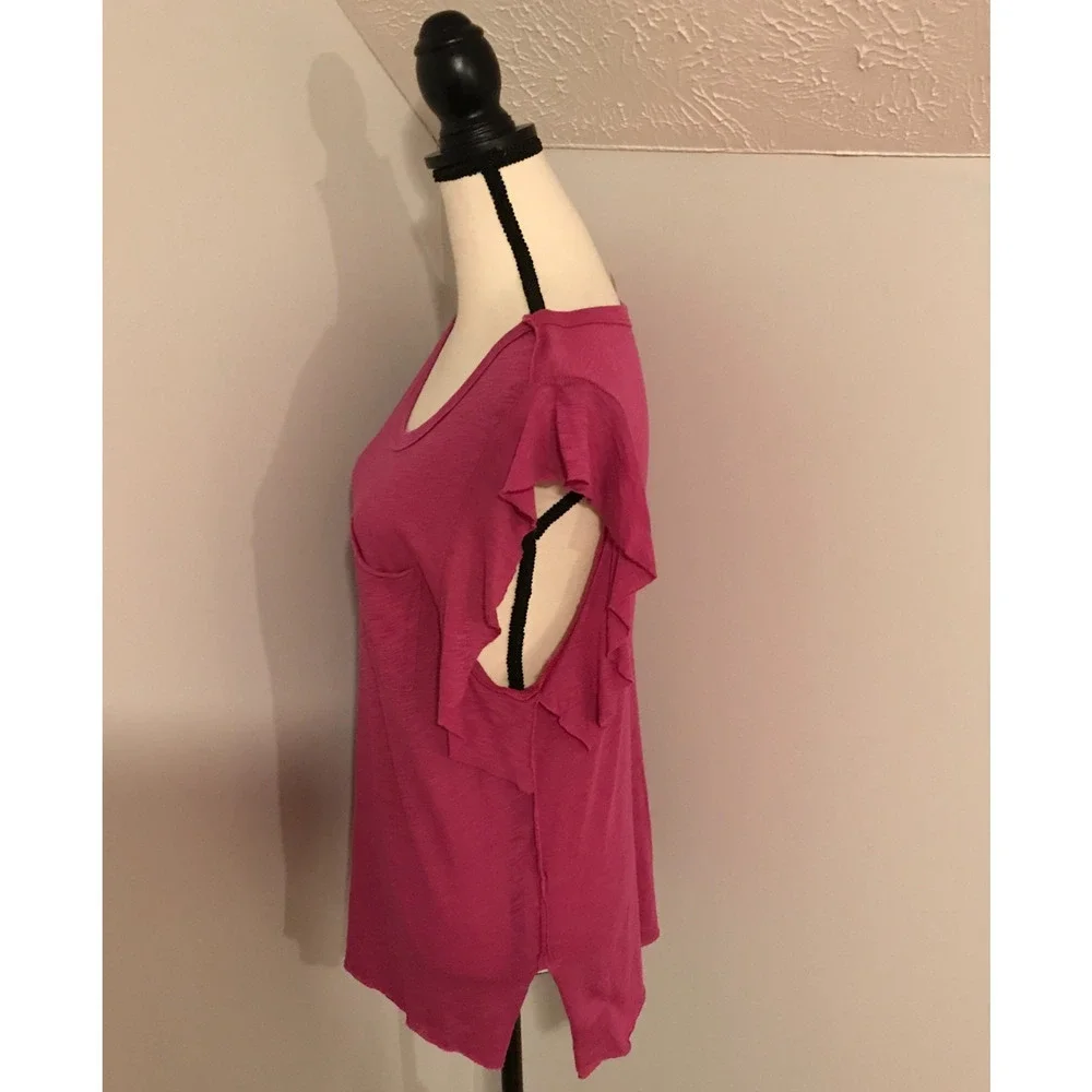 Free People We The Free So Easy Flutter Tee XS Raspberry Short Sleeve Boho Top